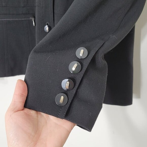 Proportion Petite Conrad C Black Button Down Faux Leather Trim Jacket 6 Petite - Picture 10 of 13